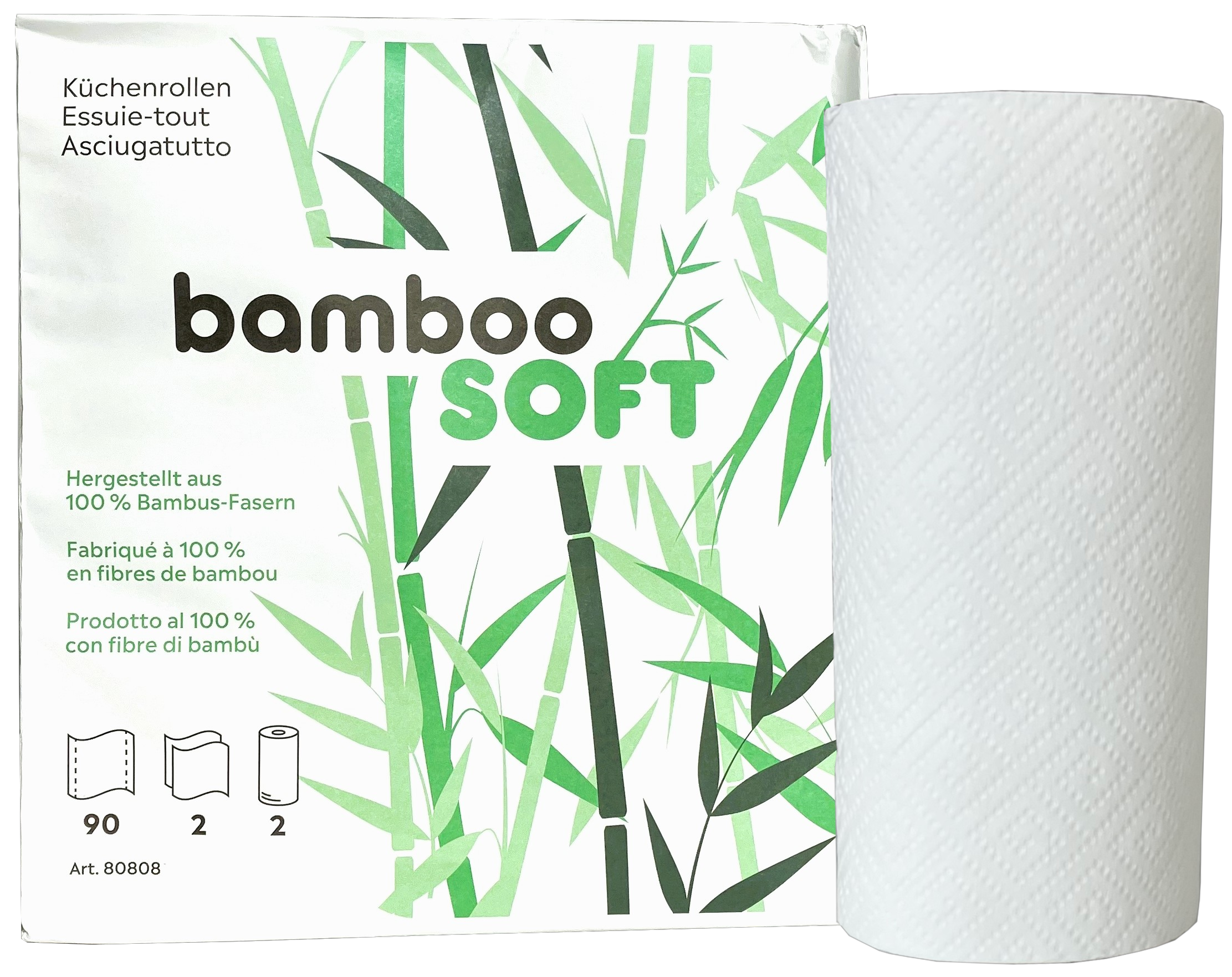 Küchenrolle BambooSoft 100% Bambus-Zellstoff 2Lagig, weiss, Pack zu 2 Rollen, Karton zu 20 Pack 