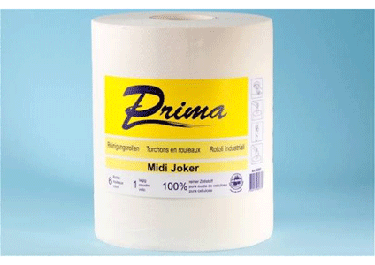 Midi-Reinigungsrolle Prima Joker1-lagig Nr. 8397
763 Blatt zu 38 cm, Breite 22 cm Pak=6 Rollen