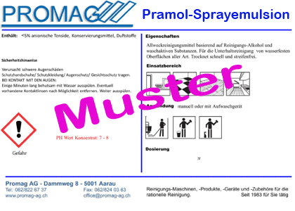 Pramol-Sprayemulsion Etiketten
für Gebrauchsflaschen